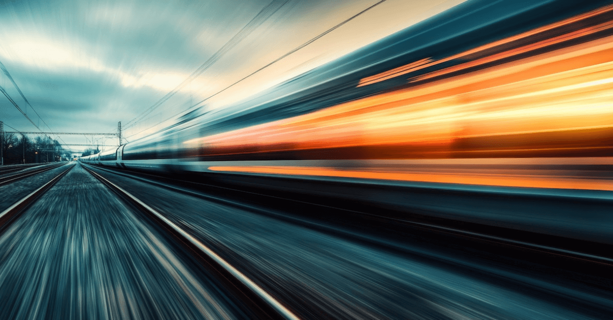 Fast speed train in sundown